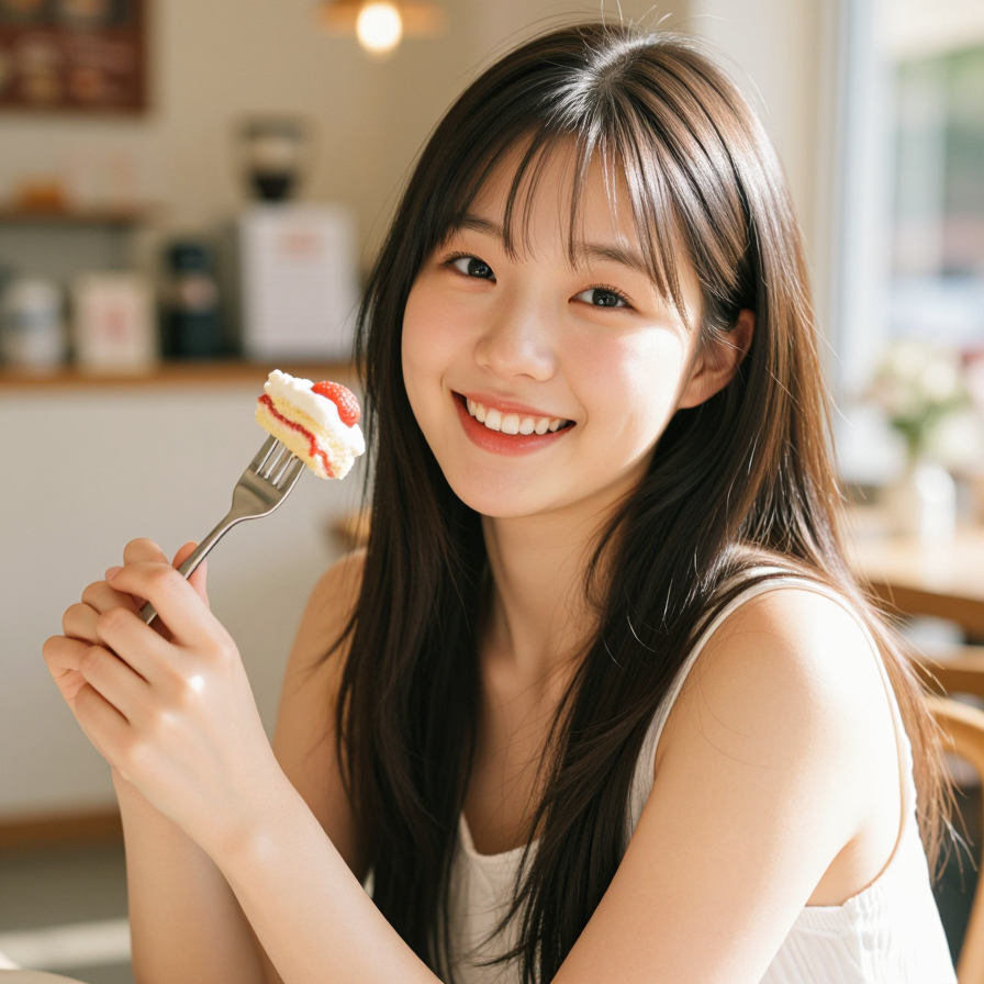 디저트 먹는 행복한 순간